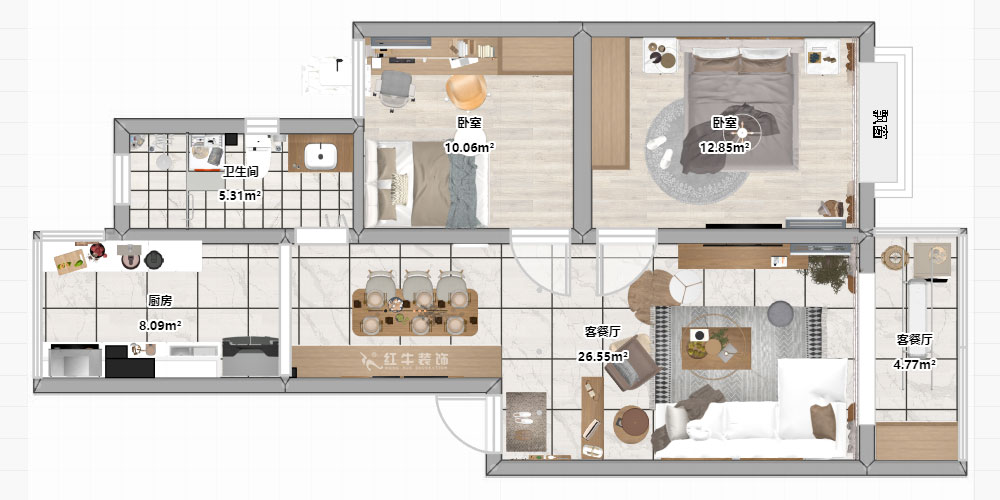 朱彥｜廣廈嘉苑9-2-203-85㎡-簡(jiǎn)約風(fēng)格｜2室2廳1衛(wèi)｜老房翻新｜定制家￥120900｜全包12萬(wàn)｜00_03平面彩圖