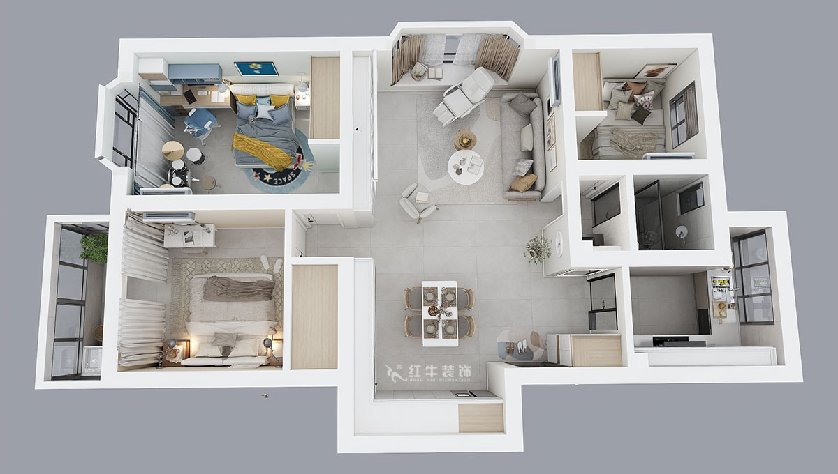 魏明花｜東寶花園12-402-96㎡-現(xiàn)代簡約風格｜3室2廳1衛(wèi)｜二手房裝修｜定制家￥161200｜全包12