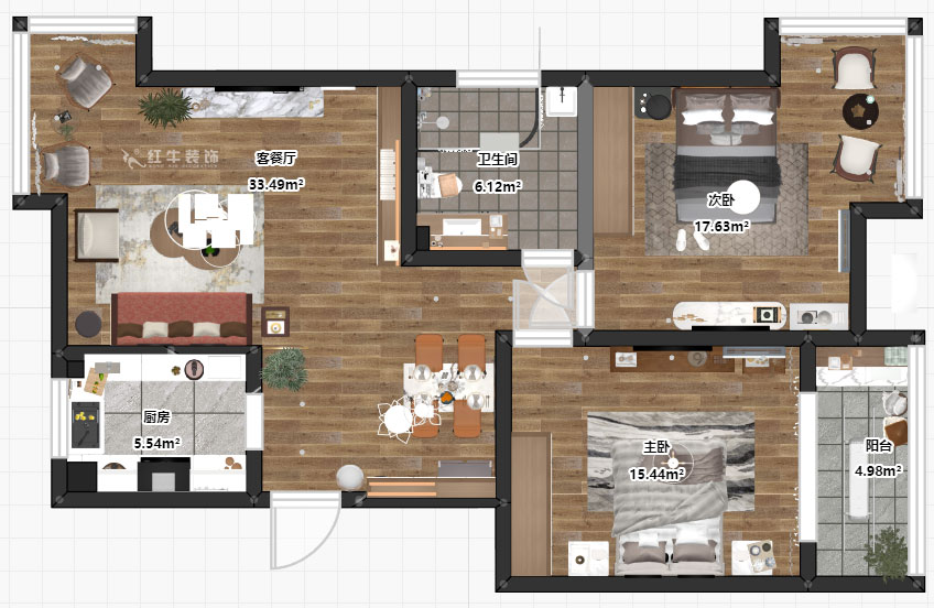 朱彥｜天潤城3街區(qū)28-1-301-95㎡-現(xiàn)代風(fēng)格｜2室2廳1衛(wèi)｜老房裝修｜定制家￥161200｜全包12萬｜00_03平面彩圖
