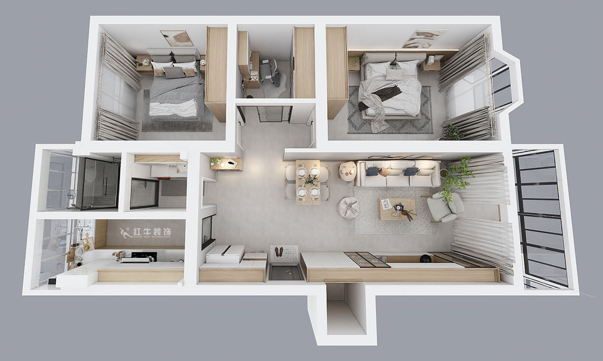 朱彥｜華陽(yáng)佳園華清苑109-201-98㎡-北歐風(fēng)格｜2室2廳1衛(wèi)｜老房裝修｜定制家｜全包12萬(wàn)｜00_04鳥(niǎo)瞰圖