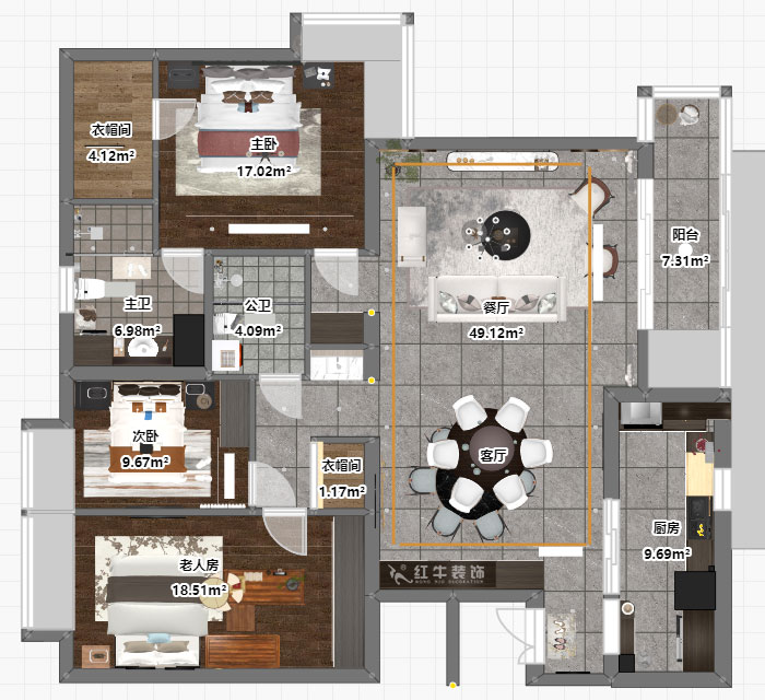 蔣?。┞∶舾?2-1-301-160㎡-中式風格｜3室2廳2衛(wèi)｜舊房裝修｜定制家｜全包22萬｜00_03平面彩圖