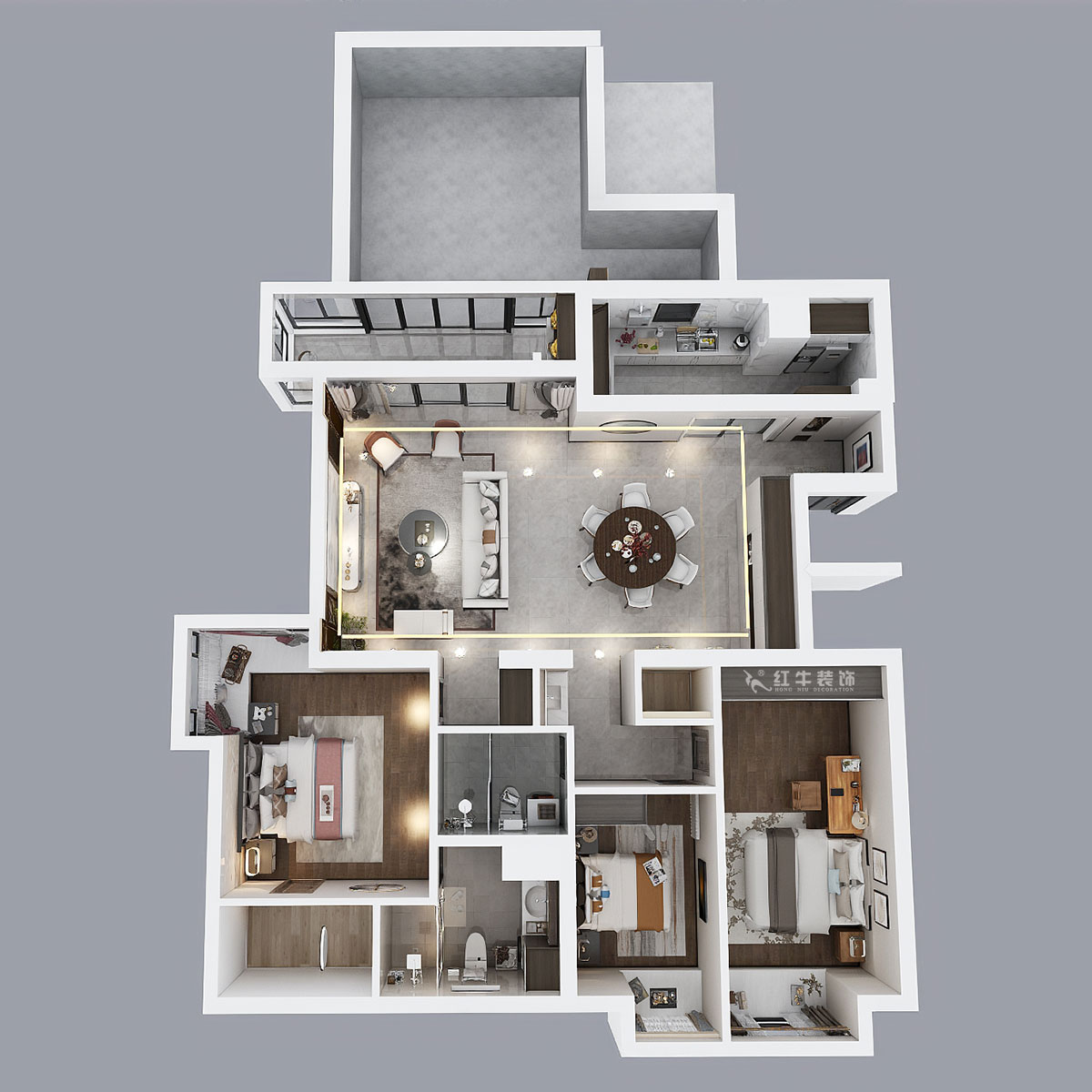 蔣琛｜京隆名爵府-2-1-301-160㎡-中式風格｜3室2廳2衛(wèi)｜舊房裝修｜定制家｜全包22萬｜00_04鳥瞰圖