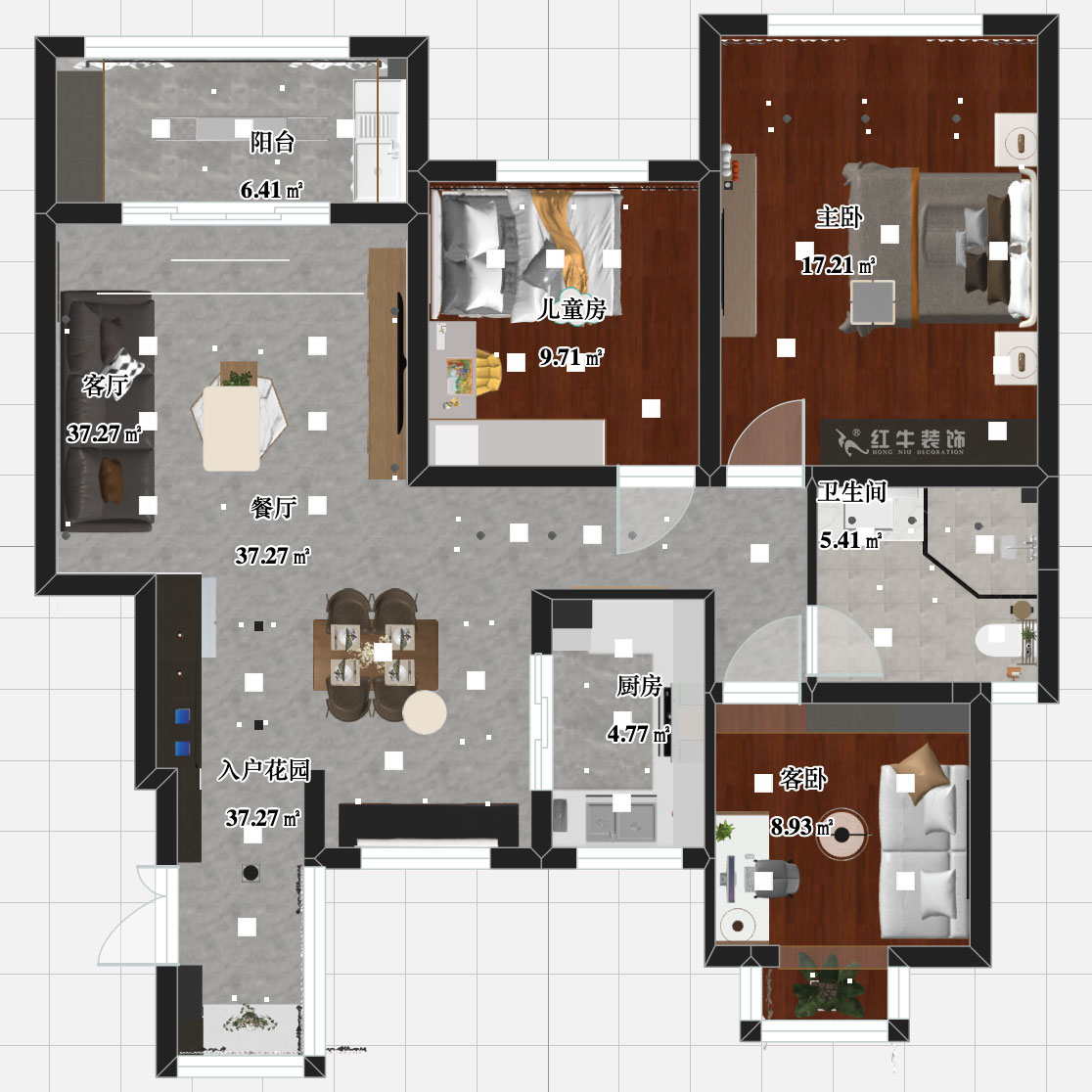 張智猿｜弘陽(yáng)上院19-504-110㎡-現(xiàn)代風(fēng)格｜3室2廳1衛(wèi)｜新房裝修｜定制家￥100902｜全包14萬｜00_03平面彩圖