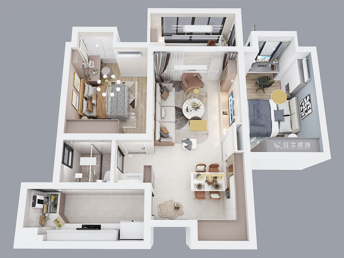 朱彥｜濱江雅園4-1703-88㎡-簡(jiǎn)約風(fēng)格｜2室2廳1衛(wèi)｜新房裝修｜定制家￥112400｜全包12萬(wàn)｜00_04鳥(niǎo)瞰圖