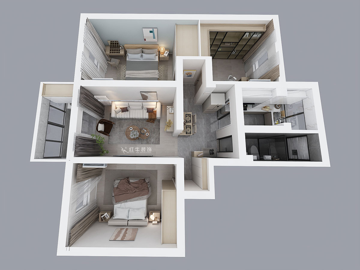 魏明花｜五條巷3號(hào)502室-98㎡-現(xiàn)代簡(jiǎn)約風(fēng)格｜3室2廳1衛(wèi)｜二手房裝修｜定制家￥135762｜全包13萬(wàn)｜00_04鳥瞰圖