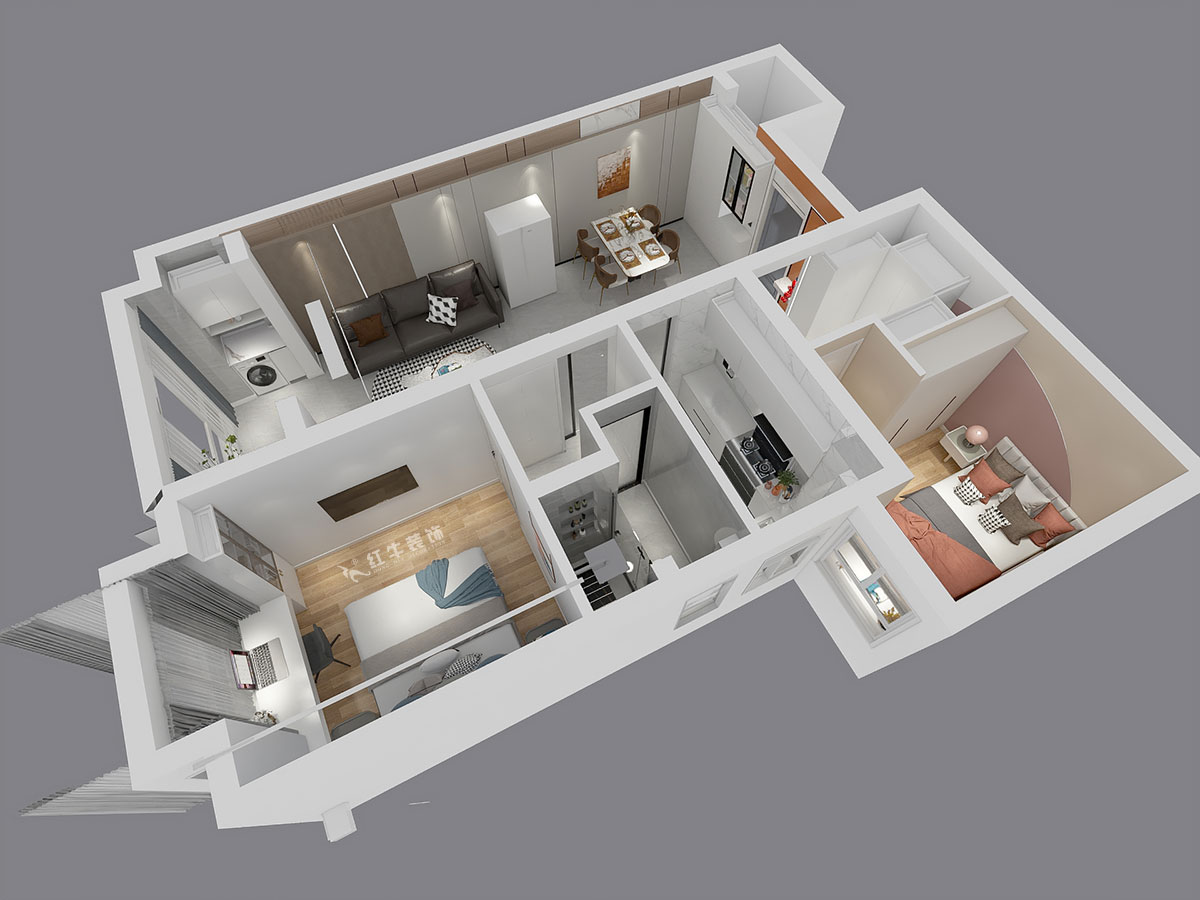 張智猿｜華山山莊4-1102-89㎡-現(xiàn)代風(fēng)格｜2室2廳1衛(wèi)｜老房裝修｜定制家￥130859｜全包14萬(wàn)｜00_05鳥(niǎo)瞰圖