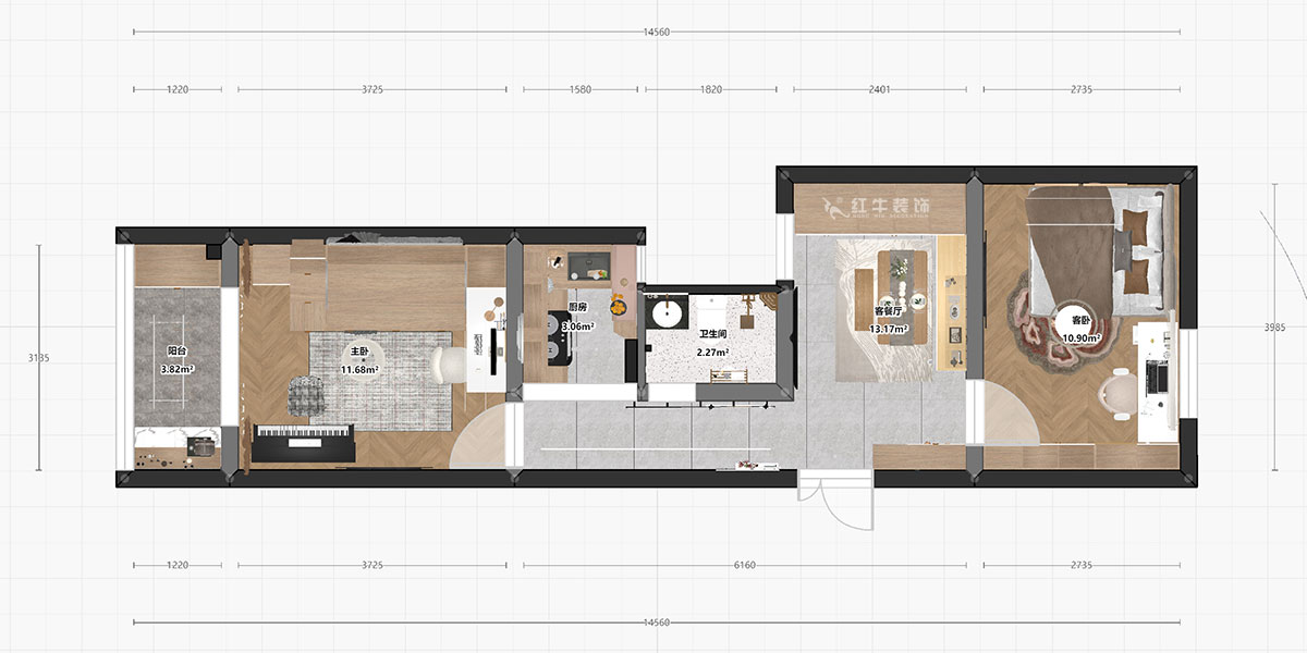 朱明琪｜沙塘園11號609-60㎡-現(xiàn)代簡約風格｜2室1廳1衛(wèi)｜老房翻新｜定制家｜全包11萬｜00_04平面彩圖