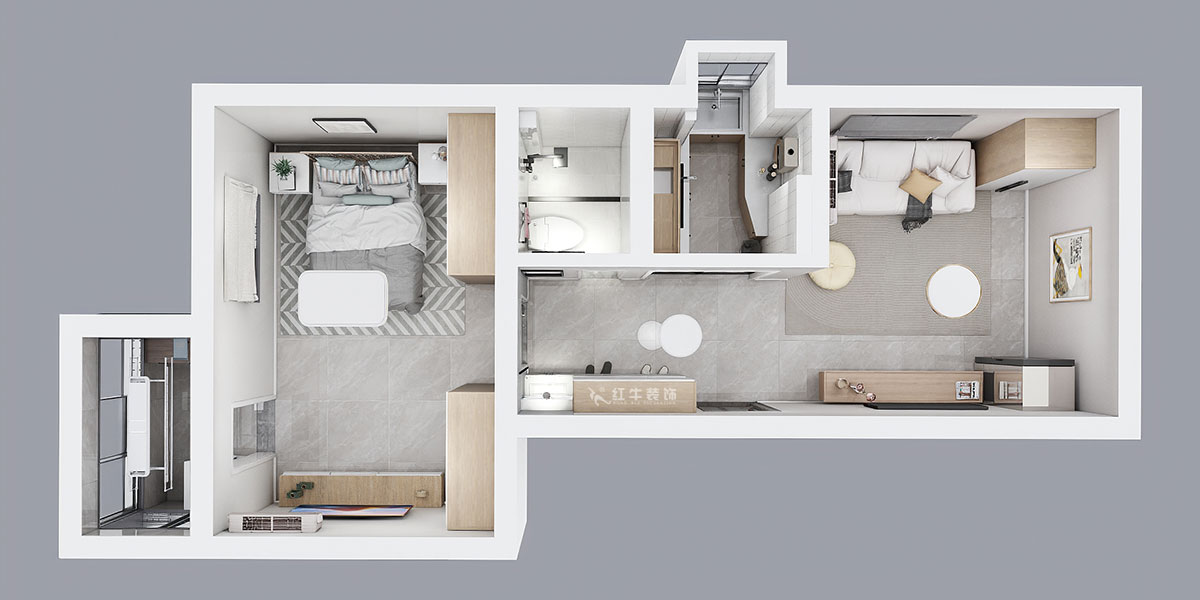 孟憲濤｜大光路菜市口1號2-2-205-50㎡-簡約風(fēng)格｜1室1廳1衛(wèi)｜老房裝修｜定制家｜全包9萬｜00_04鳥瞰圖