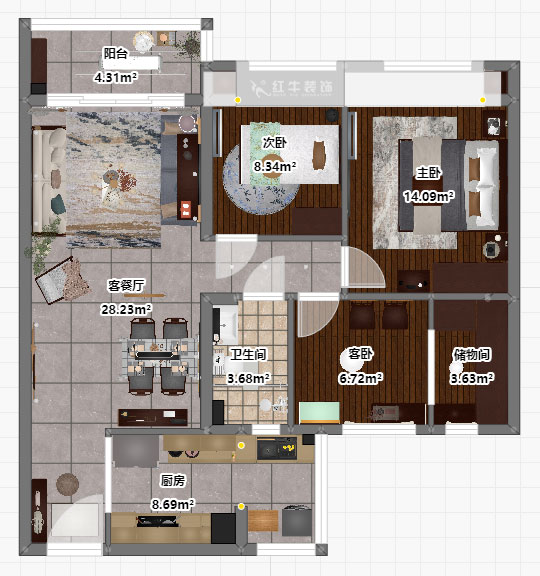 孟憲濤｜句容碧桂園星悅灣20-2-604-105㎡-簡(jiǎn)中風(fēng)格｜3室1廳1衛(wèi)｜新房裝修｜定制家｜全包14萬(wàn)｜00_03平面彩圖