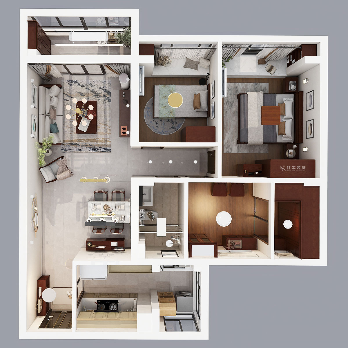 孟憲濤｜句容碧桂園星悅灣20-2-604-105㎡-簡(jiǎn)中風(fēng)格｜3室1廳1衛(wèi)｜新房裝修｜定制家｜全包14萬(wàn)｜00_04鳥瞰圖