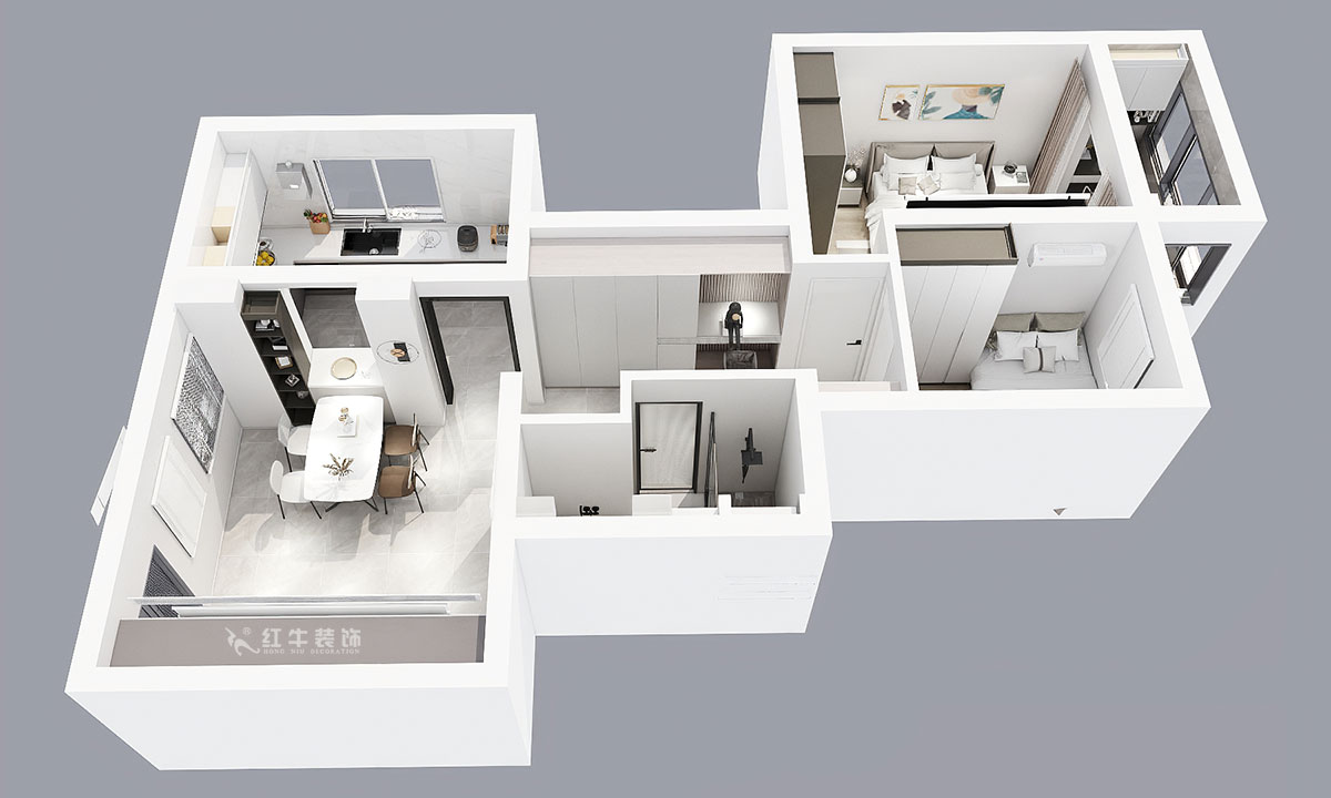蔣?。A保新寓7-912-85㎡-簡約風(fēng)格｜2室1廳1衛(wèi)｜老房裝修｜定制家｜全包12萬｜00_04鳥瞰圖