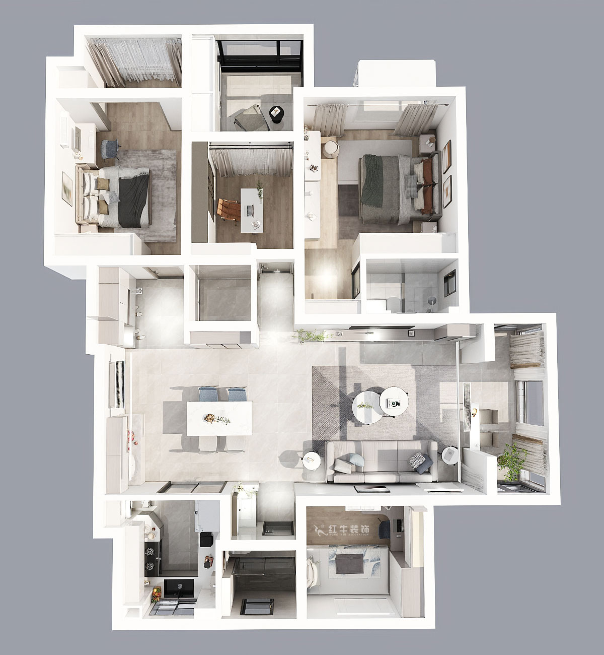 蔣?。欉\嘉園18-2-304-140㎡-現(xiàn)代簡約風(fēng)格｜4室2廳2衛(wèi)｜新房裝修｜定制家｜全包22萬｜00_04鳥瞰圖