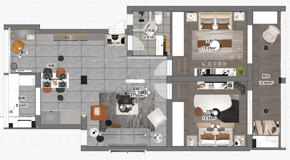 孟憲濤｜估衣廊18-3-305-100㎡-簡約風格｜3室2廳1衛(wèi)｜老房裝修｜定制家｜全包14萬｜00_03平面彩圖