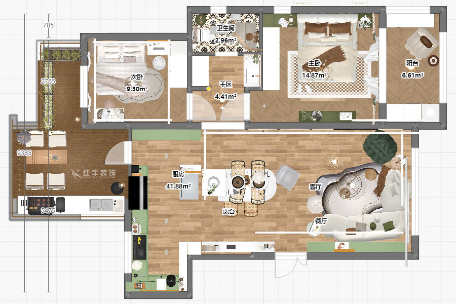 朱明琪｜紫金東郡16-1-501-99㎡-法式奶油風｜2室1廳1衛(wèi)｜老房翻新｜定制家｜全包15萬｜00_04平面彩圖