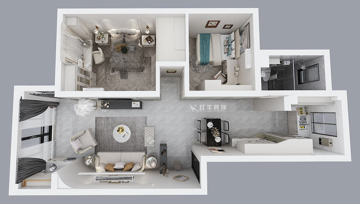 朱彥｜御水灣花園17-1-302-90㎡-簡(jiǎn)美風(fēng)格｜2室2廳1衛(wèi)｜老房裝修｜定制家｜全包12萬(wàn)｜00_04鳥(niǎo)瞰圖