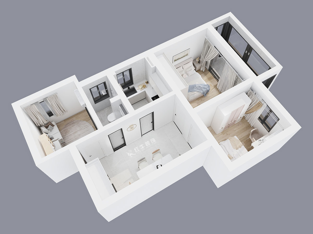 蔣?。ㄠ捖纷≌^(qū)72-1806-70㎡-現(xiàn)代簡約風(fēng)格｜3室1廳1衛(wèi)｜老房裝修｜定制家｜全包10萬｜00_04鳥瞰圖