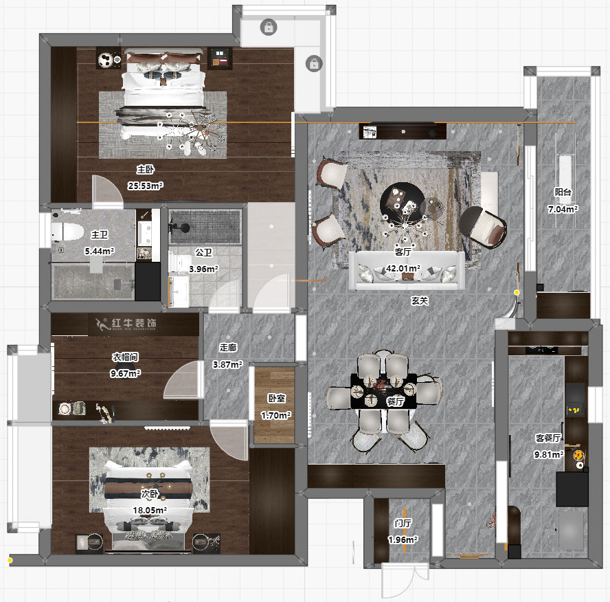 蔣?。┞°懢舾?-501-170㎡-中式風(fēng)格｜3室2廳2衛(wèi)｜舊房裝修｜定制家｜全包22萬｜00_03平面彩圖