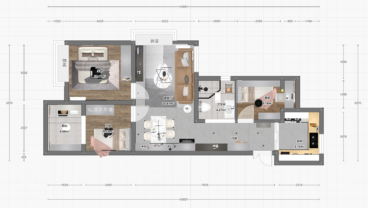 陸利民｜明尚西苑4-2508-87㎡-現(xiàn)代風格｜3室2廳1衛(wèi)｜新房裝修｜定制家｜全包13