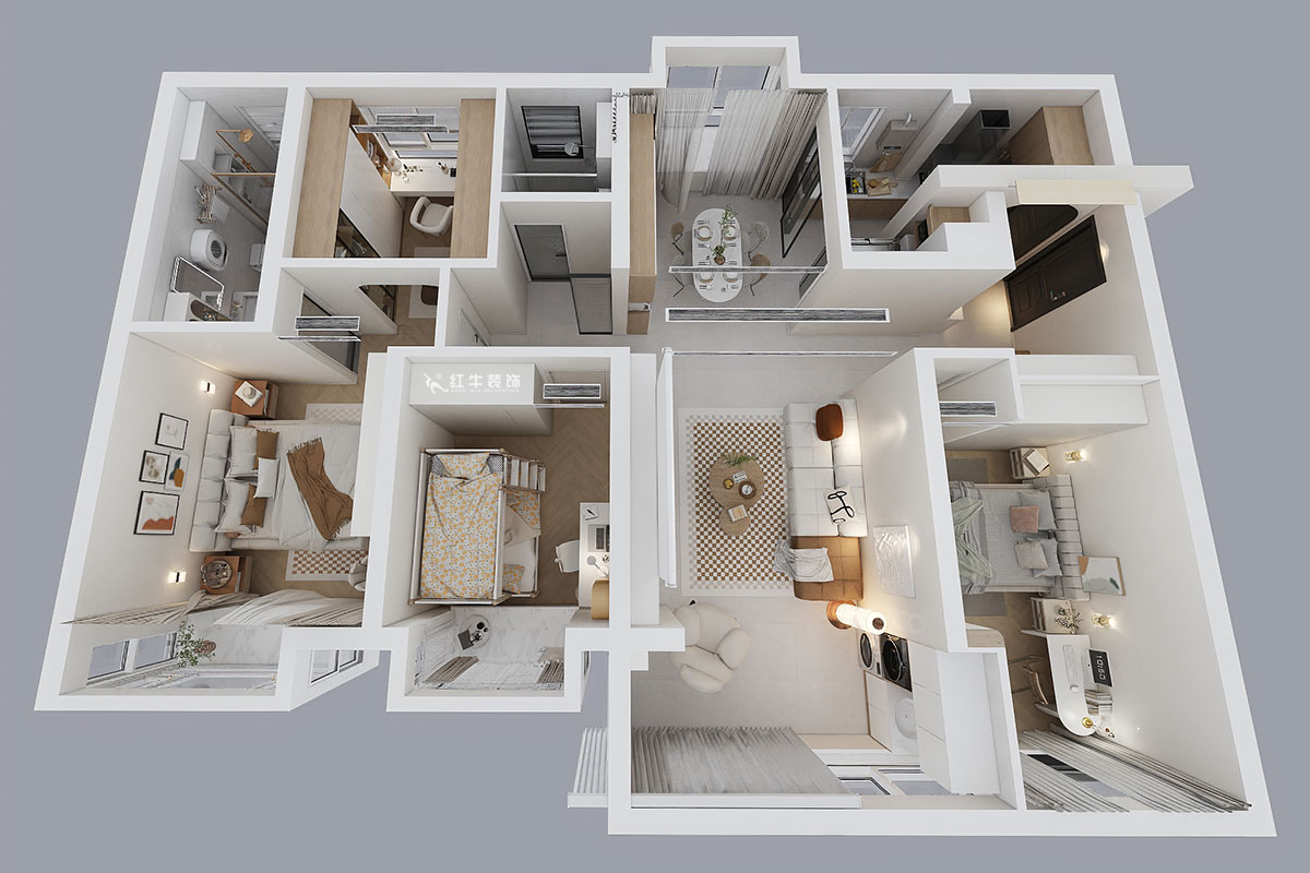 魏明花｜睿創(chuàng)新筑3期C2-2204-132㎡-現(xiàn)代簡(jiǎn)約風(fēng)格｜4室2廳2衛(wèi)｜毛坯房裝修｜定制家｜全包23萬(wàn)｜00_04鳥瞰圖