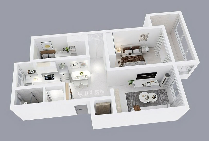 朱彥｜上海路79號2-201-80㎡-簡約風格｜3室1廳1衛(wèi)｜老房裝修｜定制家｜全包11萬｜00_04鳥瞰圖