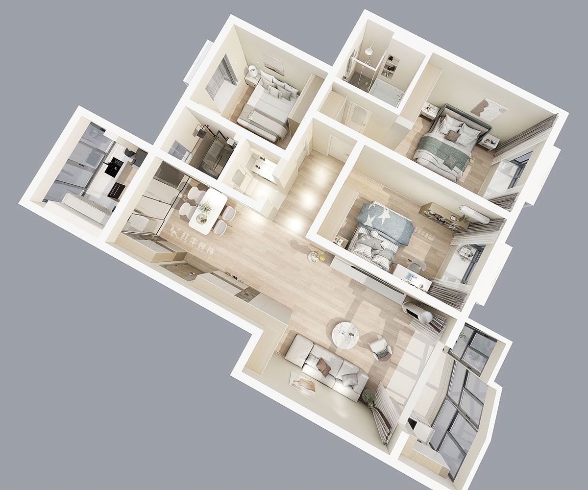 陸利民｜楓丹白露城市花園32-301-126㎡-現(xiàn)代簡(jiǎn)約風(fēng)格｜3室2廳2衛(wèi)｜舊房裝修｜半包9萬(wàn)｜00_04鳥(niǎo)瞰圖