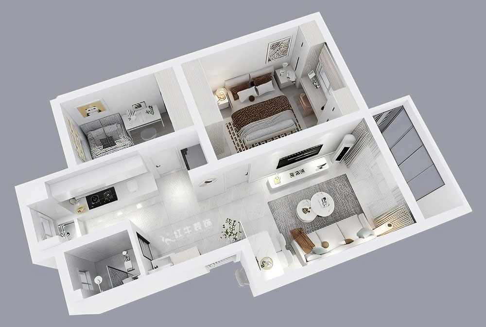 朱彥｜養(yǎng)回紅村5號(hào)小區(qū)5-1-101-65㎡-現(xiàn)代簡約風(fēng)格｜3室1廳1衛(wèi)｜老房裝修｜定制家｜全包11萬｜00_04鳥瞰圖