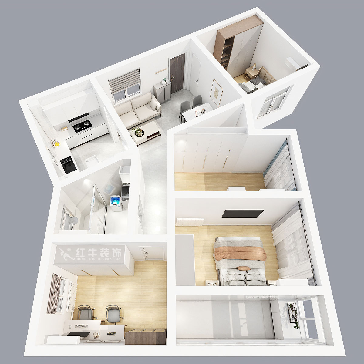 張智猿｜長營村145號1-306-100㎡-現(xiàn)代簡約風(fēng)格｜4室1廳1衛(wèi)｜老房裝修｜定制家｜全包15萬｜00_05鳥瞰圖