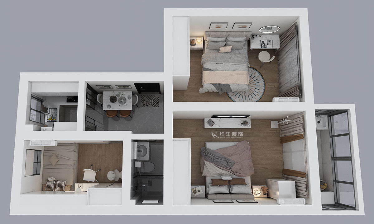 蔣琛｜鳳凰莊169-301-65㎡-現(xiàn)代簡約風(fēng)格｜3室1廳1衛(wèi)｜老房裝修｜定制家｜全包10萬｜00_04鳥瞰圖