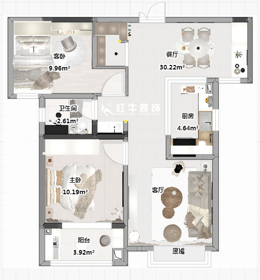 蔣?。o雅嘉園二期4-602-80㎡-現(xiàn)代簡約風(fēng)格｜2室2廳1衛(wèi)｜新房裝修｜定制家｜全包12萬｜00_03平面彩圖