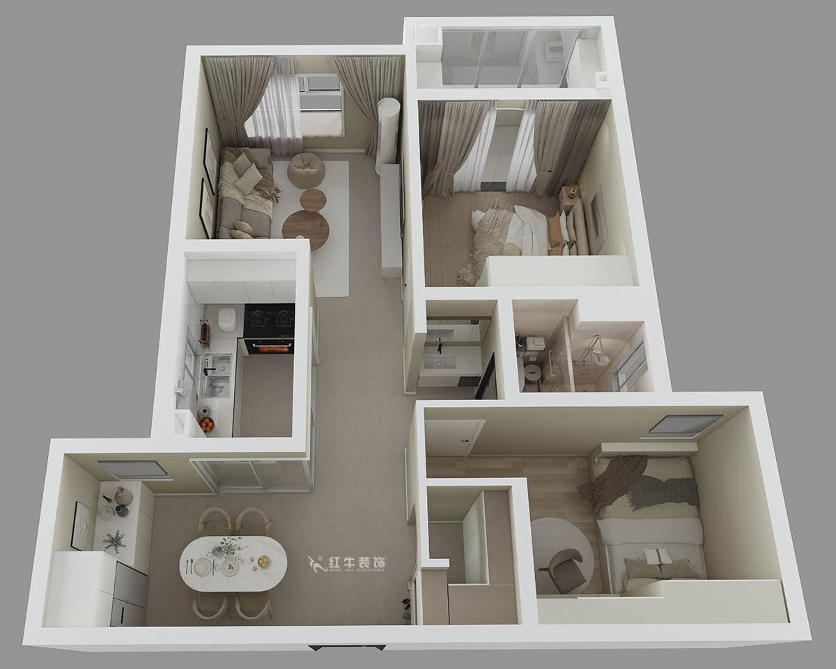 蔣?。o雅嘉園二期4-602-80㎡-現(xiàn)代簡約風(fēng)格｜2室2廳1衛(wèi)｜新房裝修｜定制家｜全包12萬｜00_04鳥瞰圖