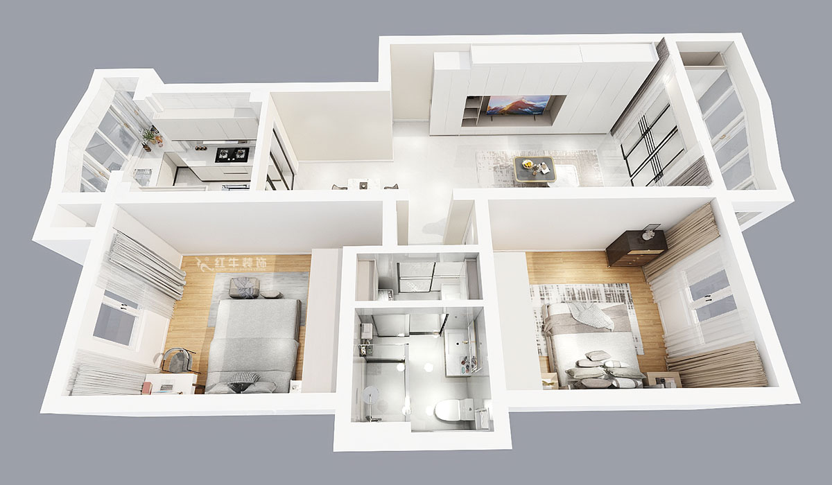 張智猿｜彩虹苑10-31-202-90㎡-現(xiàn)代風(fēng)格｜2室2廳1衛(wèi)｜老房裝修｜定制家｜全包14萬(wàn)｜00_05鳥(niǎo)瞰圖