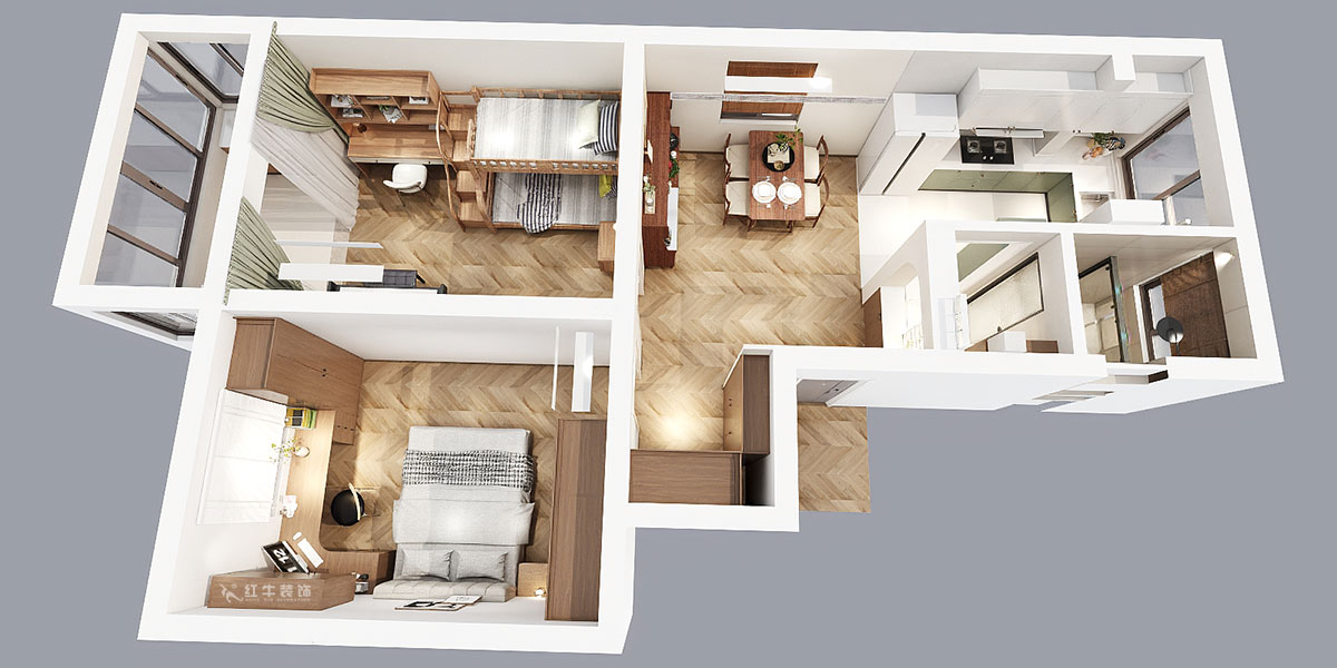 孟憲濤｜寧夏路18號3-204-70㎡-現(xiàn)代風(fēng)格｜2室2廳1衛(wèi)｜老房裝修｜定制家｜全包12萬｜00_04鳥瞰圖