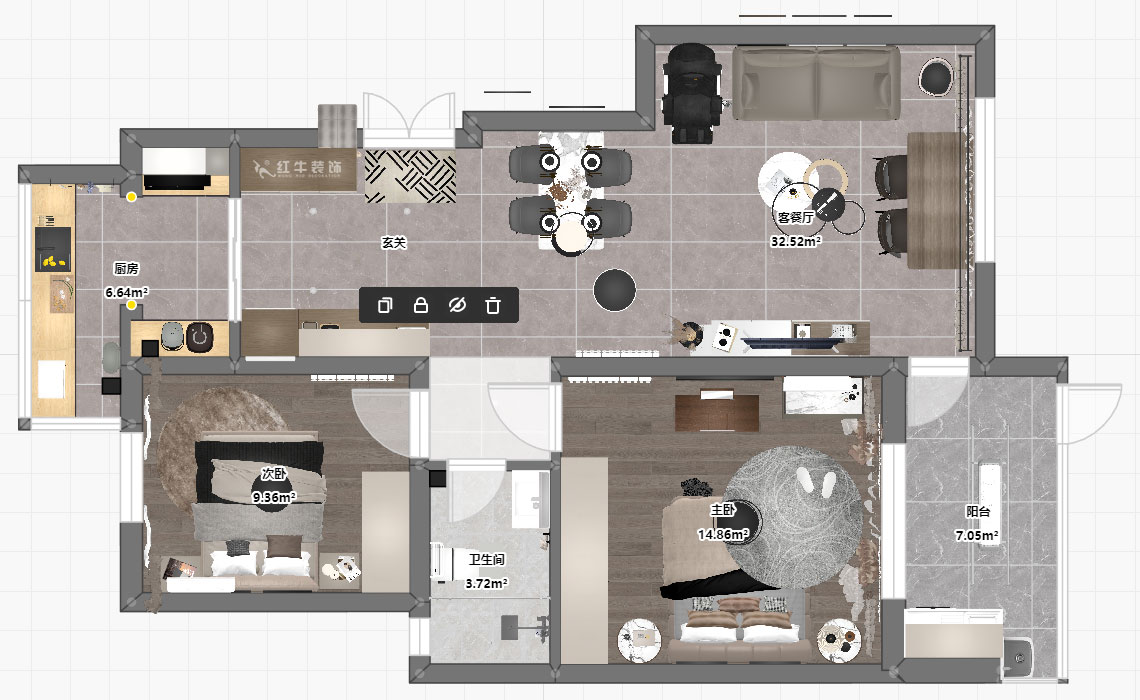 蔣?。欉\嘉園12-104-90㎡-現(xiàn)代簡約風(fēng)格｜2室2廳2衛(wèi)｜老房裝修｜定制家｜全包13萬｜00_03平面彩圖