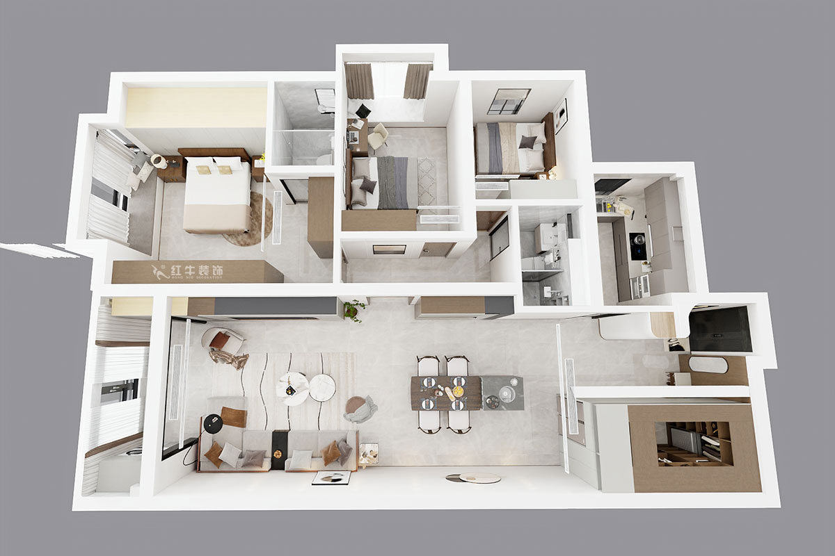 吳波｜京隆名爵府3-1107-165㎡-現(xiàn)代風(fēng)格｜3室2廳2衛(wèi)｜新房裝修｜定制家｜全包21萬(wàn)｜00_05鳥瞰圖