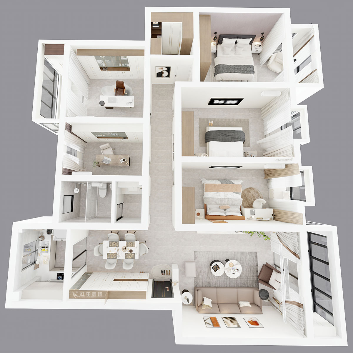 劉小勇｜翠屏東南18-601-180㎡-現(xiàn)代簡約風(fēng)格｜5室2廳2衛(wèi)｜新房裝修｜定制家｜全包21