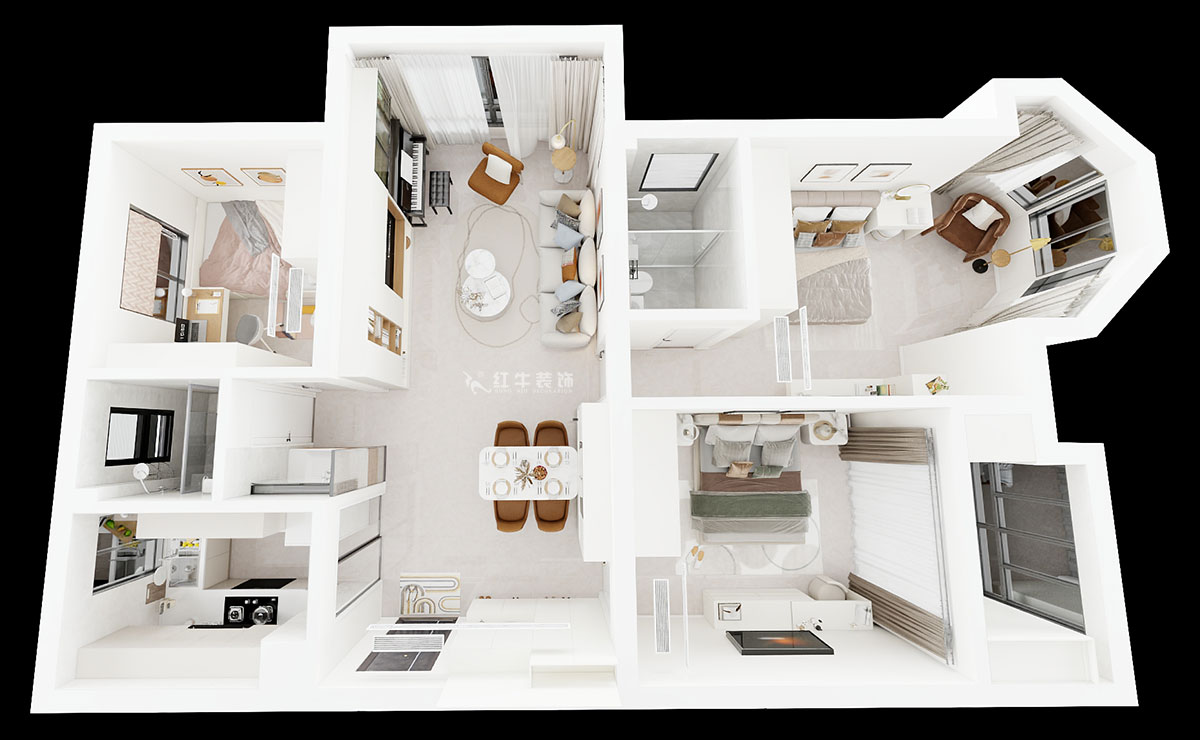 劉小勇｜中南世紀(jì)雅苑一期8-501-115㎡-現(xiàn)代簡(jiǎn)約風(fēng)格｜3室2廳1衛(wèi)｜新房裝修｜定制家｜全包16萬｜00_04鳥瞰圖