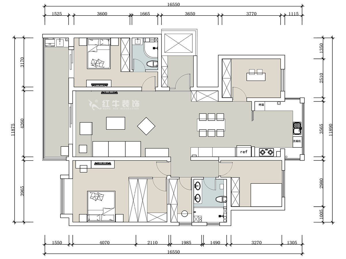 【實(shí)景案例】蔣琛｜中冶錦繡華府中苑-180㎡-新中式風(fēng)格｜5室2廳2衛(wèi)｜新房裝修｜定制家｜全包28萬｜00_01平面布置圖
