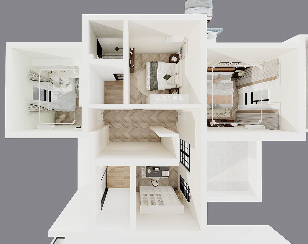 吳波｜翠屏國際香樟苑-7-404-124㎡-現(xiàn)代風格｜3室2廳2衛(wèi)｜二手房裝修｜定制家｜全包17萬｜00_08二層鳥瞰圖