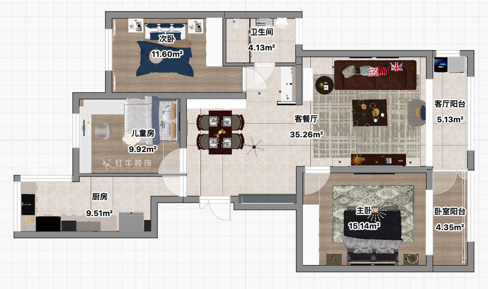朱彥｜托樂(lè)嘉吉鄰居3-905-110㎡-現(xiàn)代風(fēng)格｜3室2廳1衛(wèi)｜老房裝修｜定制家｜全包15萬(wàn)｜00_03平面彩圖