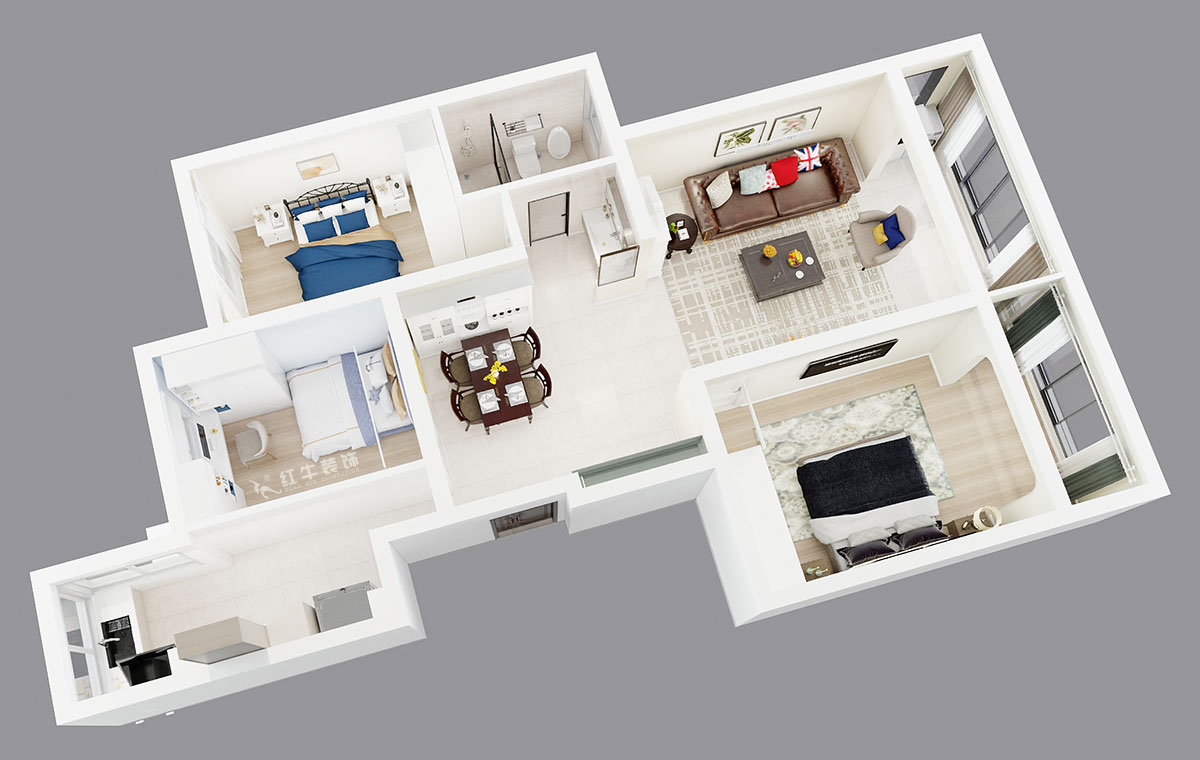 朱彥｜托樂(lè)嘉吉鄰居3-905-110㎡-現(xiàn)代風(fēng)格｜3室2廳1衛(wèi)｜老房裝修｜定制家｜全包15萬(wàn)｜00_04鳥(niǎo)瞰圖