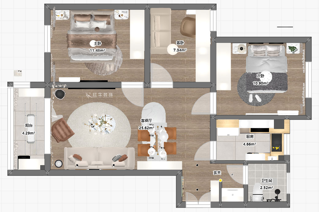 朱明琪｜春江新城新河苑一期8-3-510-94㎡-現(xiàn)代風格｜3室2廳1衛(wèi)｜老房改造｜定制家｜全包12萬｜00_03平面彩圖