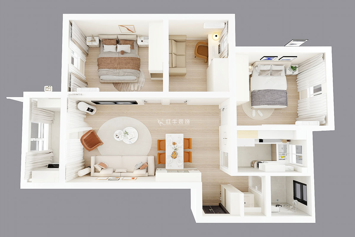 朱明琪｜春江新城新河苑一期8-3-510-94㎡-現(xiàn)代風格｜3室2廳1衛(wèi)｜老房改造｜定制家｜全包12萬｜00_04鳥瞰圖