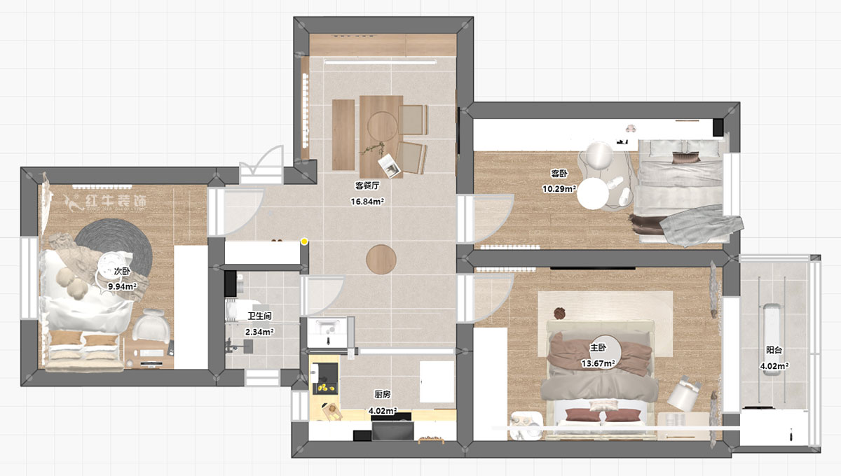 蔣?。俨狡?號606室-75㎡-現(xiàn)代簡約風(fēng)格｜3室2廳1衛(wèi)｜老房裝修｜定制家｜全包12萬｜00_03平面彩圖