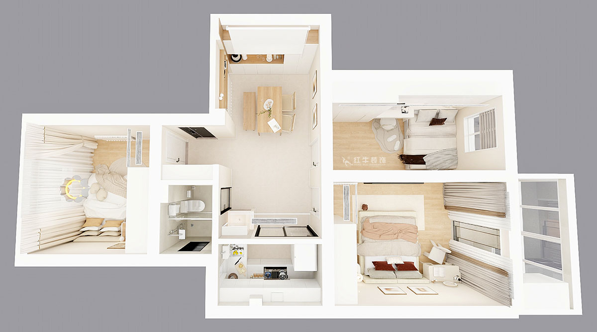 蔣?。俨狡?號606室-75㎡-現(xiàn)代簡約風(fēng)格｜3室2廳1衛(wèi)｜老房裝修｜定制家｜全包12萬｜00_04鳥瞰圖