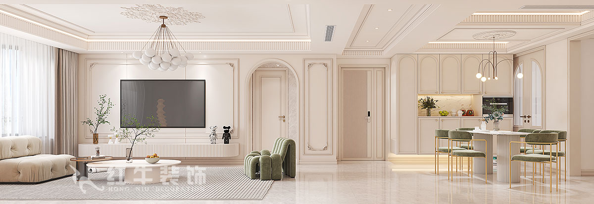 蔣琛｜御江金城11-3-2206-140㎡-法式奶油風(fēng)格｜3室2廳2衛(wèi)｜新房裝修｜定制家｜全包23萬(wàn)｜00電視背景