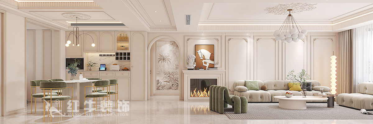 蔣?。鸪?1-3-2206-140㎡-法式奶油風(fēng)格｜3室2廳2衛(wèi)｜新房裝修｜定制家｜全包23萬(wàn)｜00沙發(fā)背景