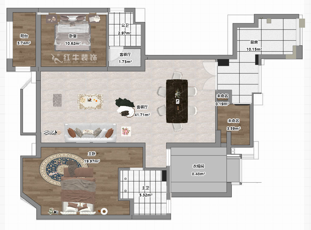 蔣?。鸪?1-3-2206-140㎡-法式奶油風(fēng)格｜3室2廳2衛(wèi)｜新房裝修｜定制家｜全包23萬(wàn)｜00_03平面彩圖
