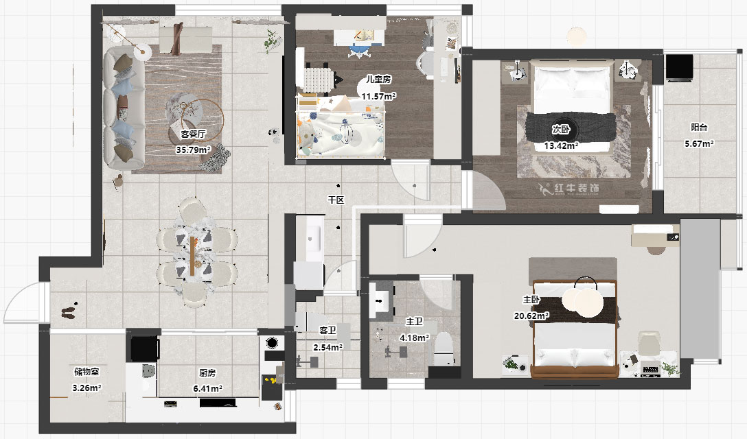 朱彥｜清江西苑17-2-1302-132㎡-現(xiàn)代簡(jiǎn)約風(fēng)格｜3室2廳2衛(wèi)｜老房裝修｜定制家｜全包14萬｜00_03平面彩圖