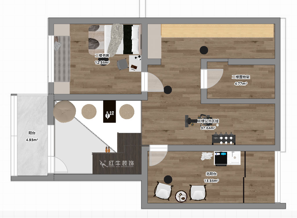 孟憲濤｜攝山星城步青苑18-2-604-120㎡-現(xiàn)代簡約風格｜4室2廳2衛(wèi)｜毛坯房裝修｜定制家｜全包16萬｜00_06二樓平面彩圖
