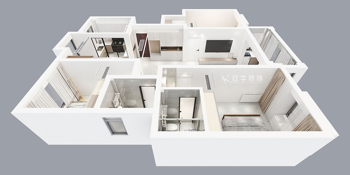 張智猿｜啟迪城博園1-302-114㎡-現(xiàn)代風(fēng)格｜3室2廳1衛(wèi)｜新房裝修｜定制家｜全包17萬｜00_05鳥瞰圖